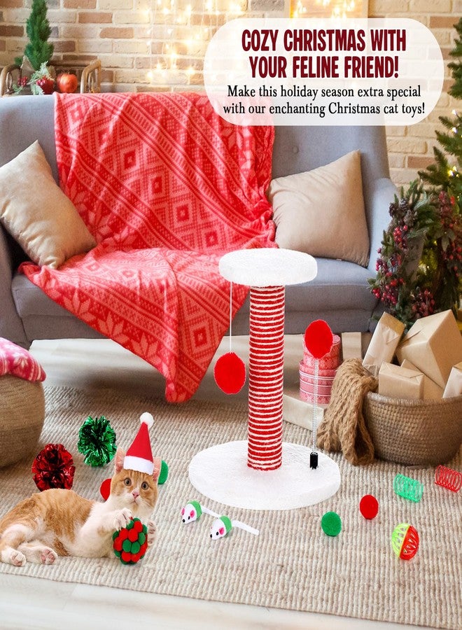 Vertintong 28 Pack Christmas Cat Toys Set Kitten Scratching Post Interactive Cats Spring Ball Toy Santa Hat Scarf Mouse Xmas Stocking Bag Gift for Cat Lovers Indoor Kittens Photo Props - Image 4